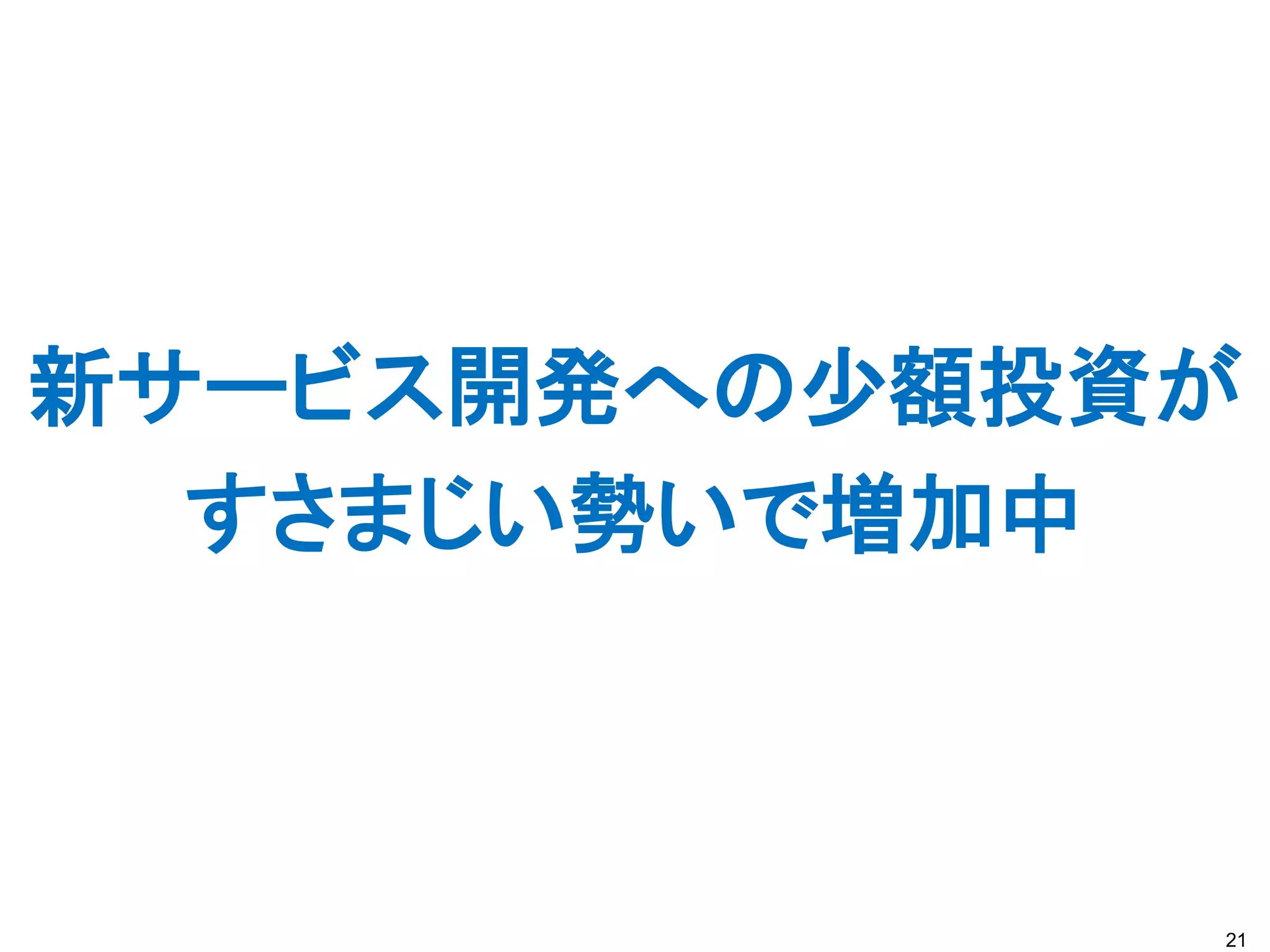 新サービス開発への少額投資が
  すさまじい勢いで増加中



             21
 