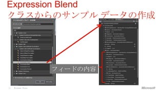 Expression Blend
クラスからのサンプル データの作成




                     フィードの内容

24   Windows Phone
 