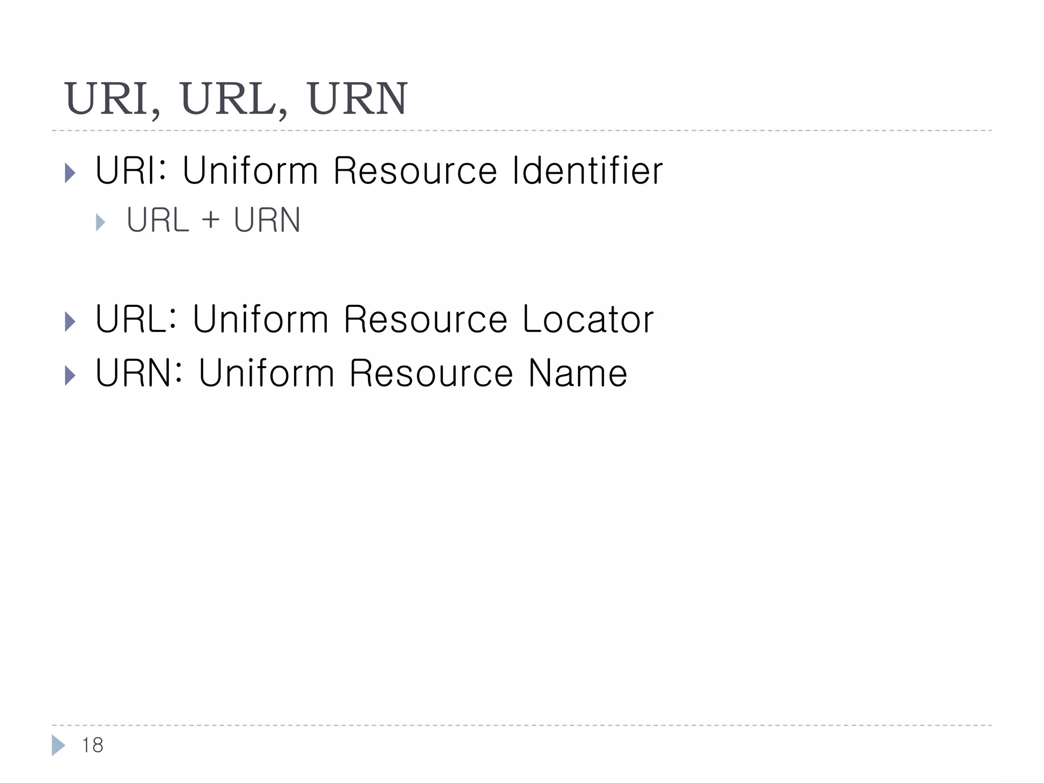 URI에서 주의해야 할 점
    상대 URI의 해석

    %인코딩
        문자 인코딩




    18
 
