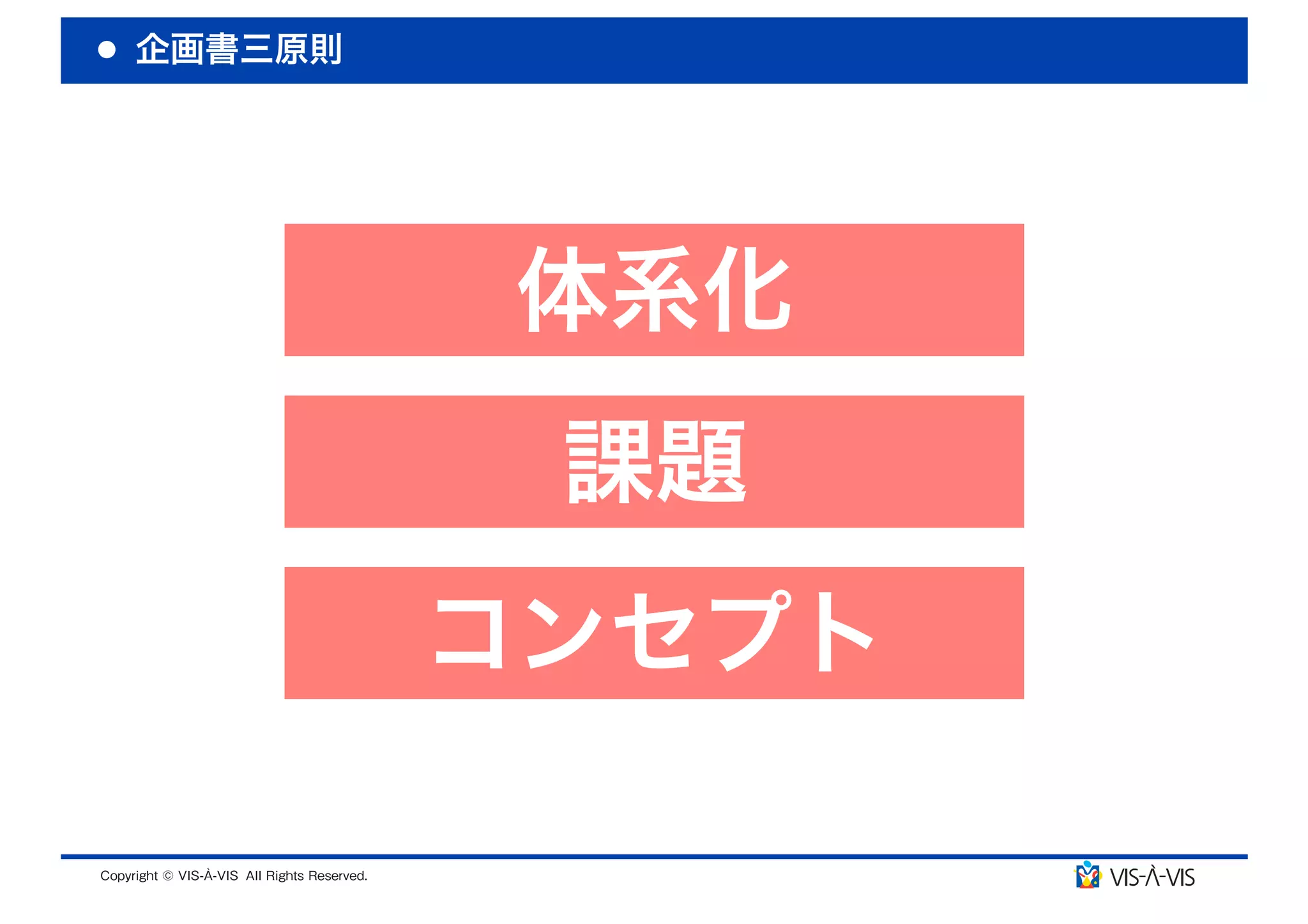 企画書三原則




         体系化
          課題
         コンセプト
 