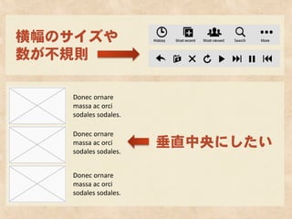 横幅のサイズや
数が不規則

   Donec ornare
   massa ac orci
   sodales sodales.

   Donec ornare
   massa ac orci
   sodales sodales.
                      垂直中央にしたい

   Donec ornare
   massa ac orci
   sodales sodales.
 