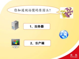 你知道网站慢的原因么？
1、服务器
2、客户端
 