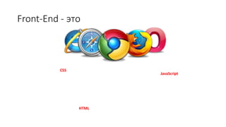 Front-End - это
HTML
CSS
JavaScript
 
