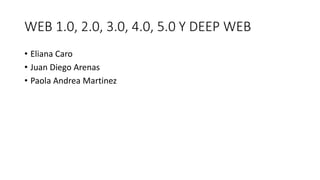 WEB 1.0, 2.0, 3.0, 4.0, 5.0 Y DEEP WEB
• Eliana Caro
• Juan Diego Arenas
• Paola Andrea Martinez
 