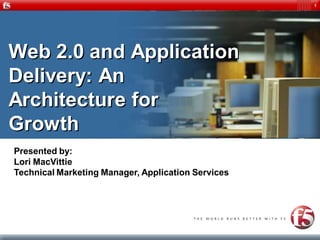 1




Web 2.0 and Application
Delivery: An
Architecture for
Growth
Presented by:
Lori MacVittie
Technical Marketing Manager, Application Services