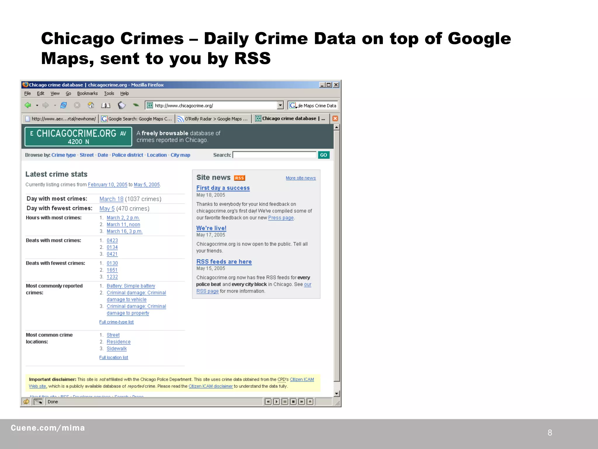 Chicago Crimes – Daily Crime Data on top of Google Maps, sent to you by RSS 