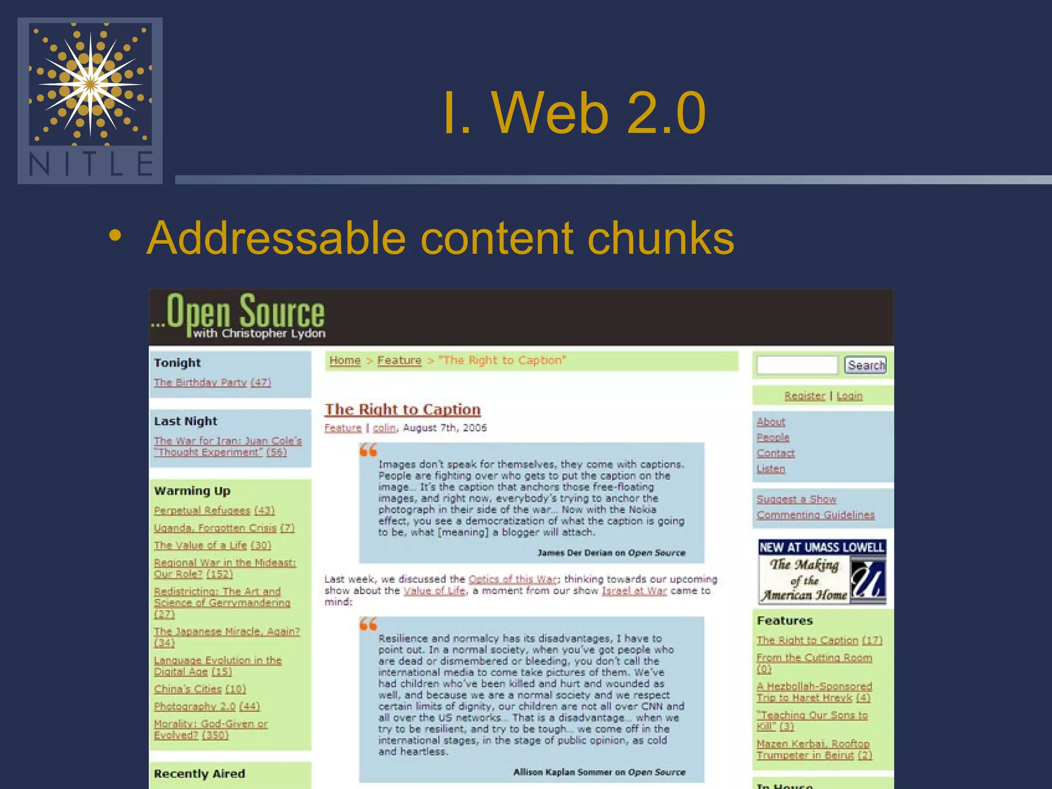 I. Web 2.0 Addressable content chunks 