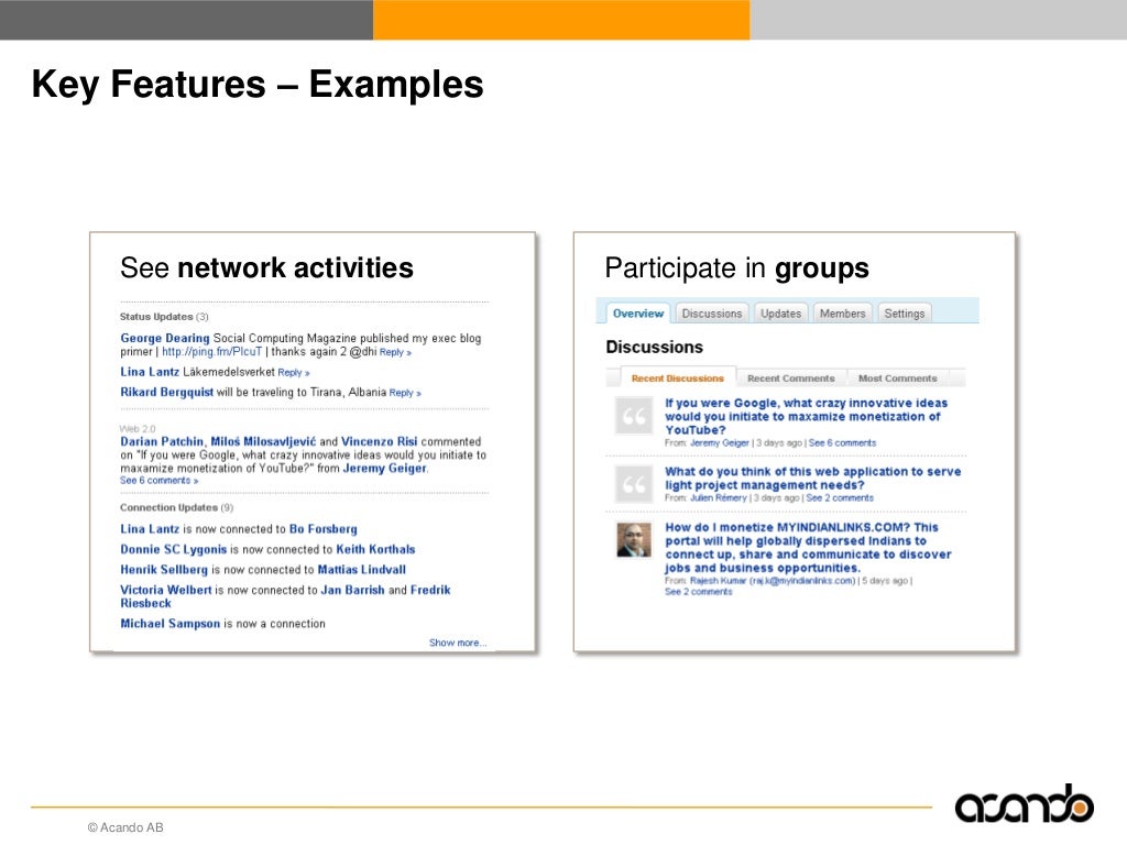 Key features examples see