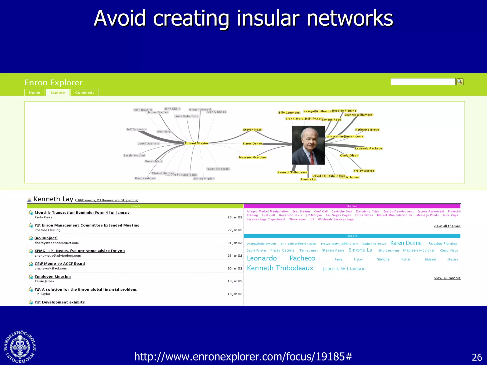 Avoid creating insular networks http://www.enronexplorer.com/focus/19185# 