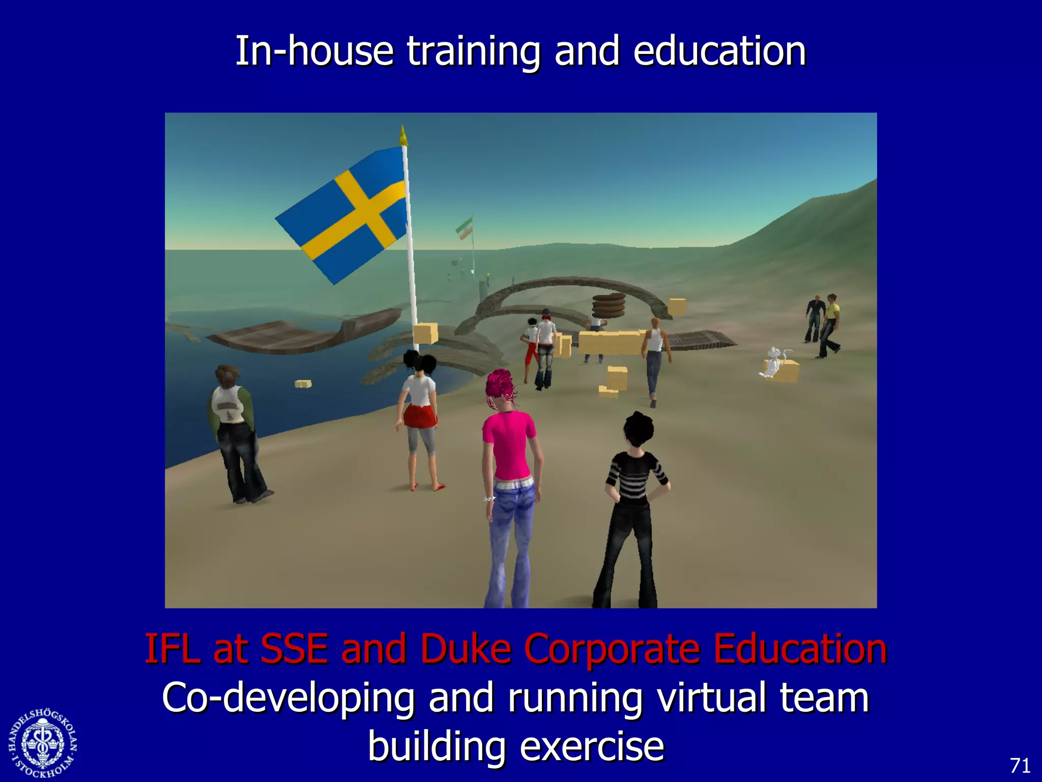 In-house training and education IFL at SSE and Duke Corporate Education Co-developing and running virtual team building exercise 