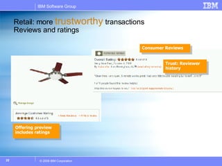 Retail: more  trustworthy  transactions Reviews and ratings Consumer Reviews Trust: Reviewer history Offering preview includes ratings 