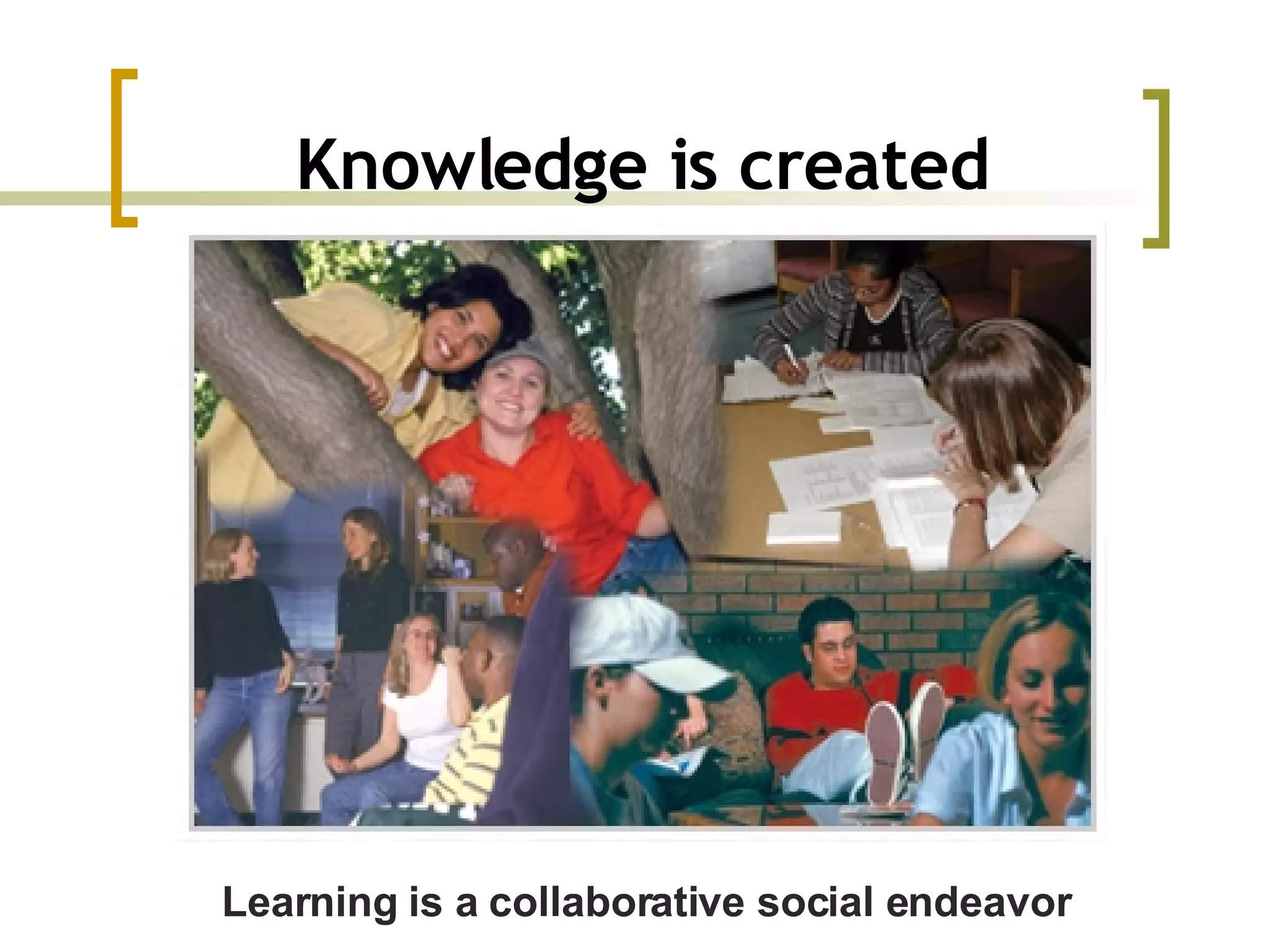 Knowledge is created Learning is a collaborative social endeavor 