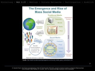 Einleitung   |  Web 2.0?  | Weblogs | Soziale Netzwerke | Partizipation | Ausblick Quelle:  http://web2.socialcomputingmagazine.com/ social_media_goes_mainstream.htm 