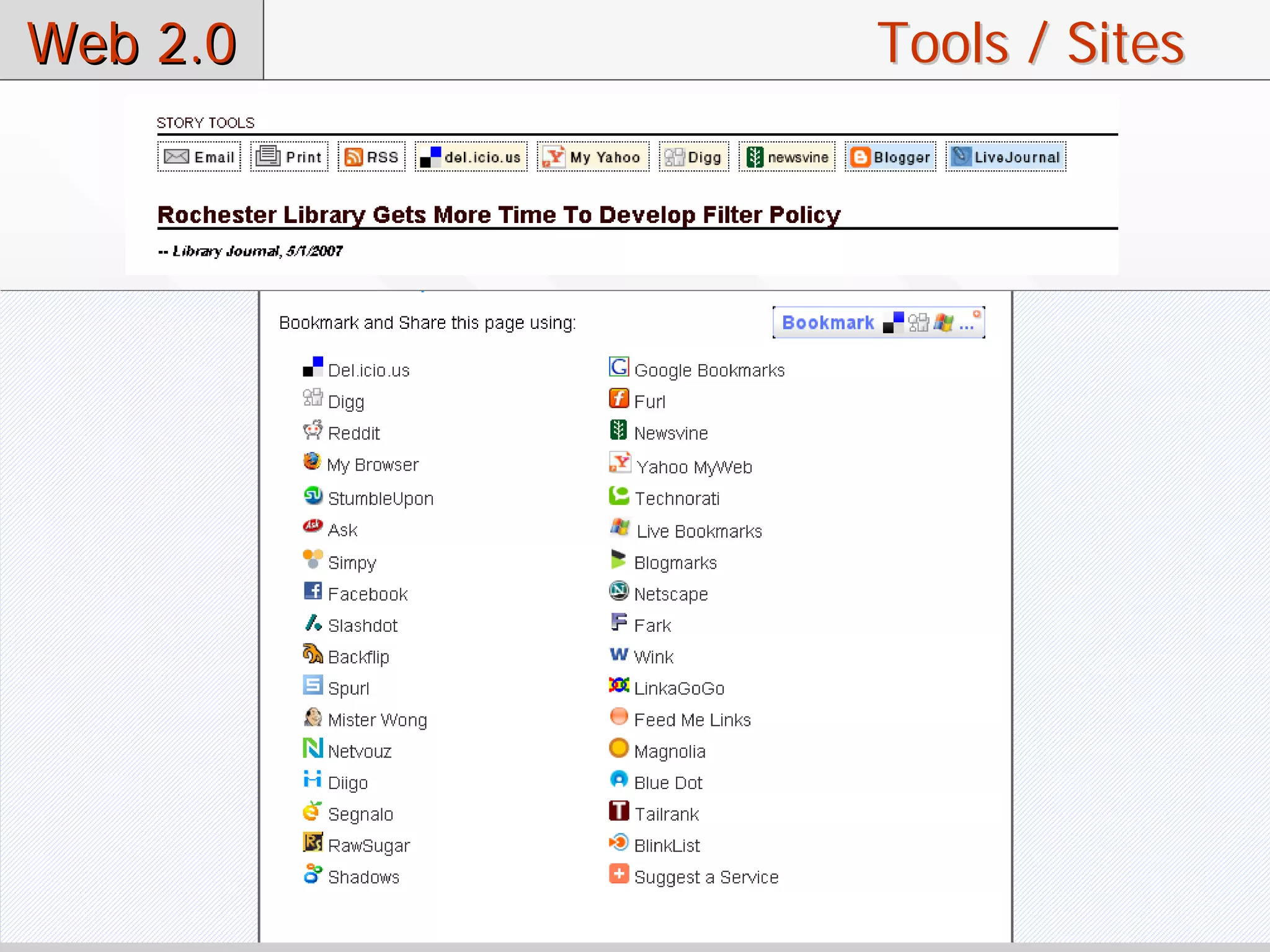 Web 2.0   Tools / Sites
 