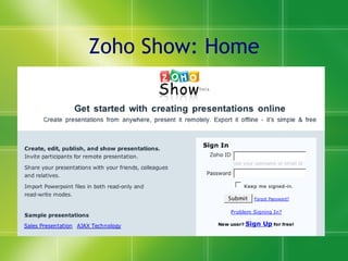 Zoho Show: Home 