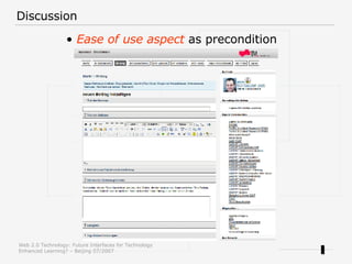 Discussion Ease of use aspect  as precondition 