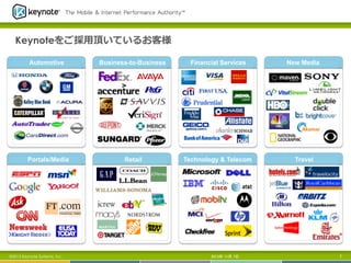 Keynoteをご採⽤用頂いているお客様
Automotive

Business-to-Business

Financial Services

New Media

Portals/Media

Retail

Technology & Telecom

Travel

©2013 Keynote Systems, Inc.

2013年 11月 7日

7

 
