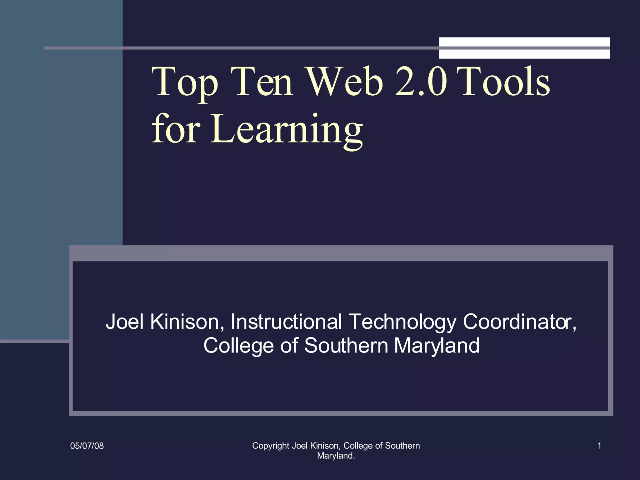 Web 2.0 Top 10 Tools for Learning | PPT