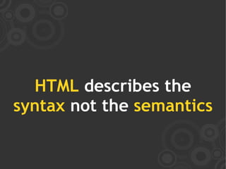 HTML describes the
syntax not the semantics
 