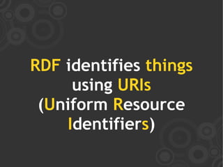 RDF identifies things
     using URIs
 (Uniform Resource
    Identifiers)
 