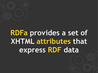 RDFa provides a set of
XHTML attributes that
  express RDF data
 