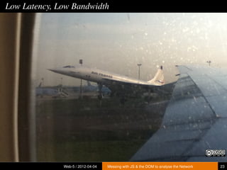 Low Latency, Low Bandwidth




              Web-5 / 2012-04-04   Messing with JS & the DOM to analyse the Network   23
 