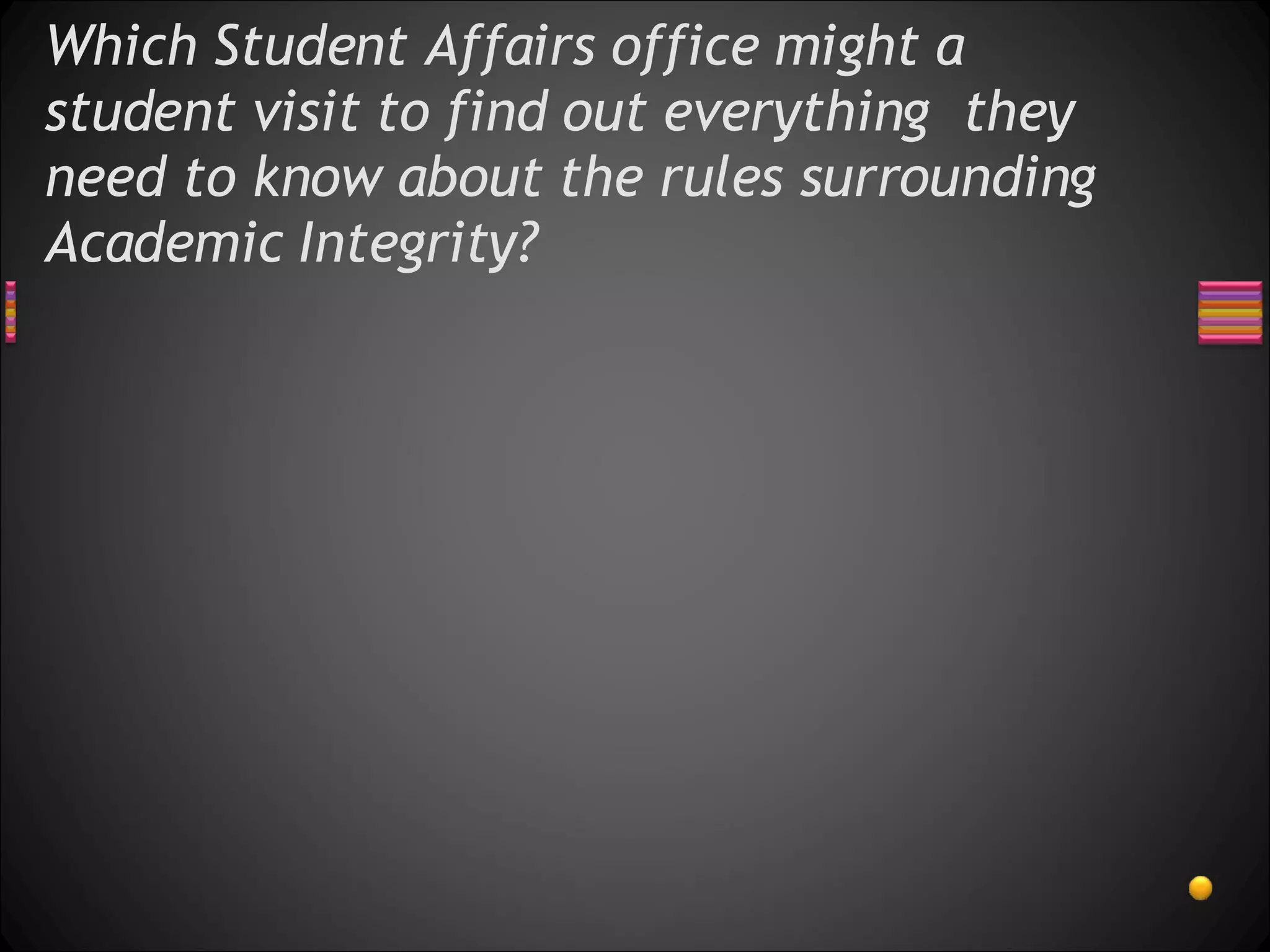 Which Student Affairs office might a student visit to find out everything  they need to know about the rules surrounding Academic Integrity?  
