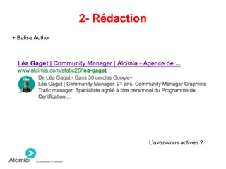 2- Rédaction
+ Balise Author
L’avez-vous activée ?
 