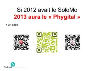 Si 2012 avait le SoloMo
2013 aura le « Phygital »
+ QR Code
 
