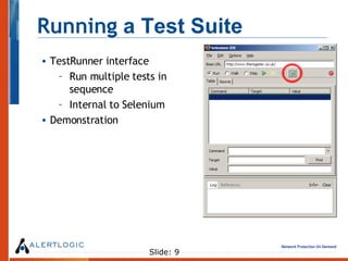 Running  a Test Suite <ul><li>TestRunner interface </li></ul><ul><ul><li>Run multiple tests in sequence </li></ul></ul><ul...