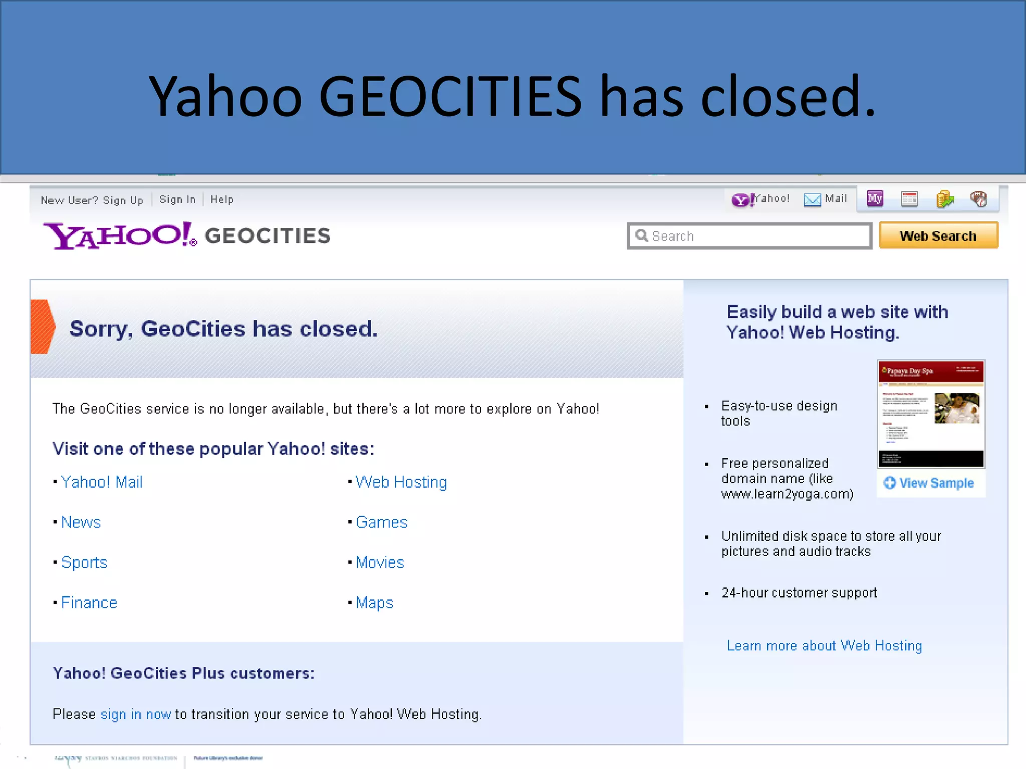 Yahoo GEOCITIES has closed.

 