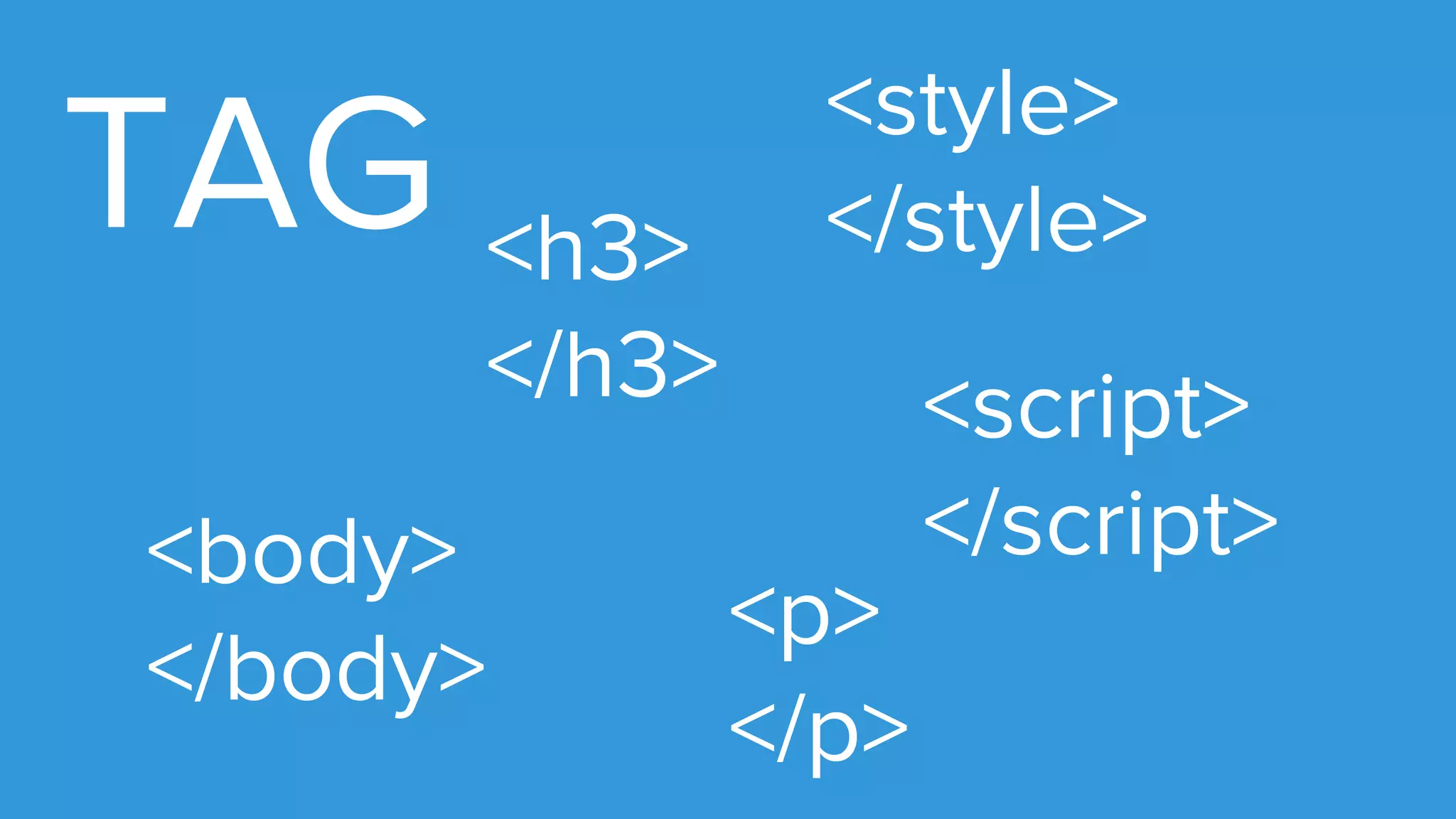 TAG
<body>
</body>
<style>
</style>
<script>
</script>
<h3>
</h3>
<p>
</p>
 