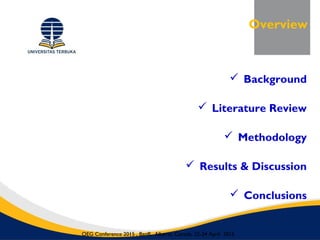 OEG Conference 2015 , Banff, Alberta, Canada, 22-24 April 2015
 Background
 Literature Review
 Methodology
 Results & Discussion
 Conclusions
Overview
 