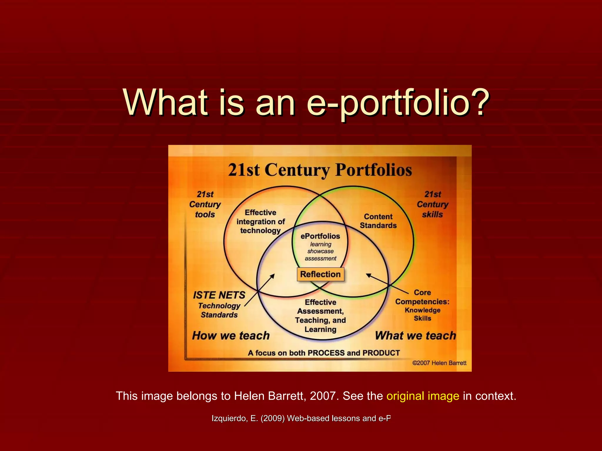 What is an e-portfolio? This image belongs to Helen Barrett, 2007. See the  original image  in context.   
