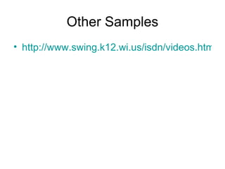 Other Samples http://www.swing.k12.wi.us/isdn/videos.htm 