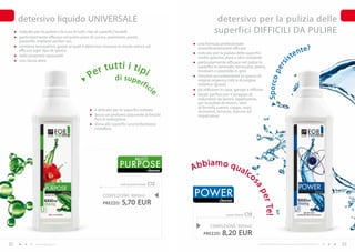 detersivo liquido UNIVERSALE                                                                             detersivo per la pulizia delle
     indicato per la pulizia e la cura di tutti i tipi di superfici lavabili                                 superfici DIFFICILI DA PULIRE
     particolarmente efficace nel pulire piani di cucina, pavimenti, pareti,
     piastrelle, impianti sanitari ecc.
                                                                                                   una formula professionale

                                                                                                                                                                                    n t e?
     contiene tensioattivi, grazie ai quali il detersivo rimuove in modo veloce ed                 straordinariamente efficace
     efficace ogni tipo di sporco
     dalle proprietà sgrassanti
                                                                                                   indicato per la pulizia delle superfici
                                                                                                   molto sporche, dure e idro-resistenti                                     s   te
     non lascia aloni

                                                 r tut ti i tipi
                                                                                                   particolarmente efficace nel pulire le




                                                                                                                                                                   i
                                                                                                                                                              rs
                                                                                                   superfici in laminato, terracotta, pietra,

                                              Pe




                                                                                                                                                         pe
                                                                                                   linoleum e piastrelle in gres
                                                             di sup e                              rimuove accuratamente lo sporco di




                                                                                                                                                    Sp o rco
                                                                      rfi                          origine organica (olii) e di origine
                                                                          ci                       sintetica (grassi)
                                                                                                   da utilizzare in casa, garage e officine
                                                                                                   ideale perfino per il lavaggio di




                                                                                         e
                                                                                                   indumenti da lavoro, tappezzeria,
                                                                                                   per la pulizia di motori, vetri
                                                                                                   di fornelli, camini, cappe, siepi,
                                                 è delicato per le superfici trattate              recinzioni, terrazze, balconi ed
                                                 lascia un profumo piacevole ai freschi            impalcature
                                                 fiori di melograno
                                                 dona alle superfici una brillantezza
                                                 cristallina




                                                                            mULTI
                                                                PURPOSE                                  iamo qu
                                                                                        cleaner   Abb            alc
                                                                                                                     o
                                                                                        C12




                                                                                                                                      sa
                                                                multi purpose cleaner


                                                                                                  POwER




                                                                                                                                          per
                                                      CONFEZIONE : 000ml
                                                                                                                cleaner
                                                      PREZZO:    5,70 EUR




                                                                                                                                                Te !
                                                                                                                    power cleaner   C15

                                                                                                          CONFEZIONE : 000ml
                                                                                                      PREZZO:     8,20 EUR
32             www.fmgroup.co.it                                                                                                          I prodotti FM GROUP for home sono prodotti originali di FM GROUP World.   33
 