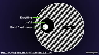 @stopsatgreen 
Everything 
Useful 
Useful & well-made Crap 
http://en.wikipedia.org/wiki/Sturgeon%27s_law 
 