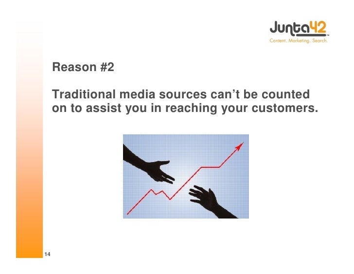 Reason #2

     Traditional media sources can’t be counted
     on to assist you in reaching your customers.




14