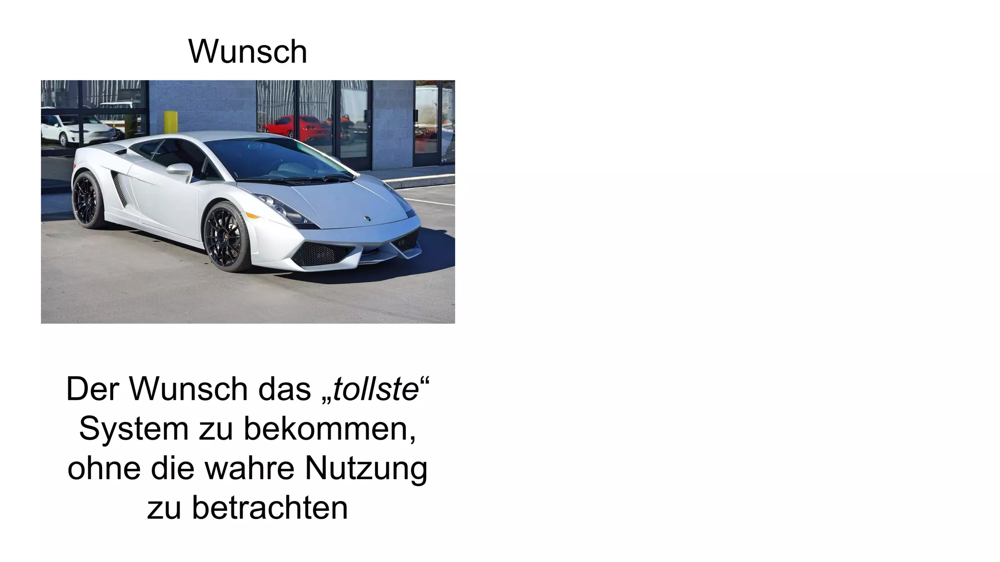Wunsch
Der Wunsch das „tollste“
System zu bekommen,
ohne die wahre Nutzung
zu betrachten
 