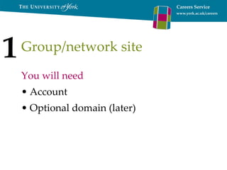 Group/network site You will need Account Optional domain (later) 1 