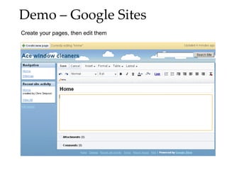 Demo – Google Sites Create your pages, then edit them 