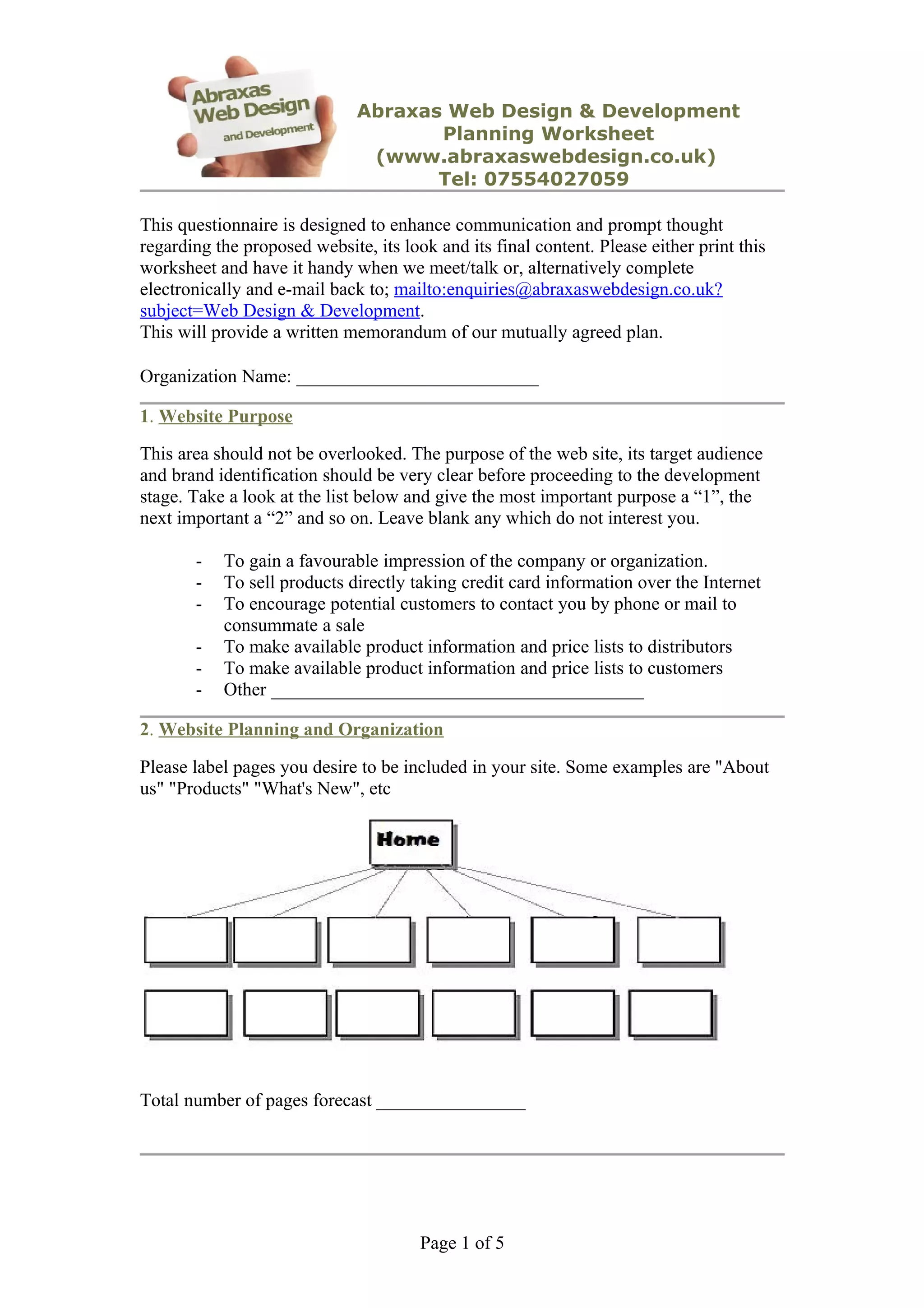 Web Design Planning Worksheet | DOC
