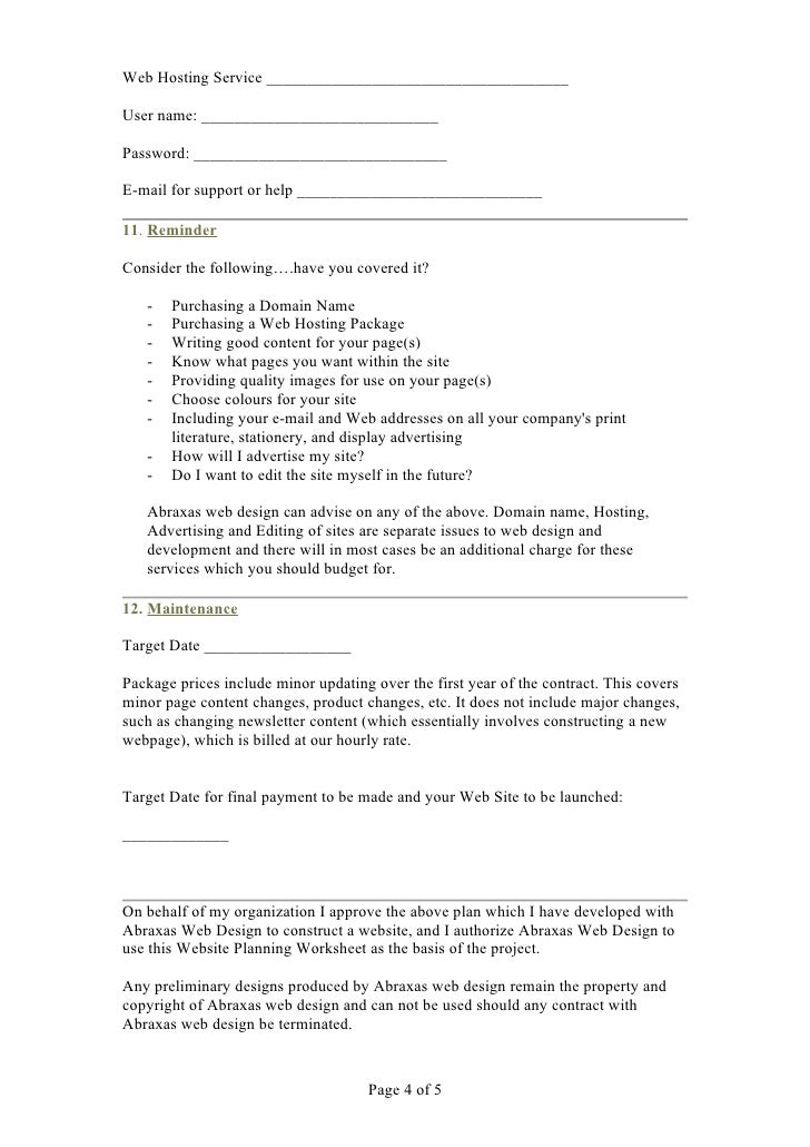 Web Design Planning Worksheet