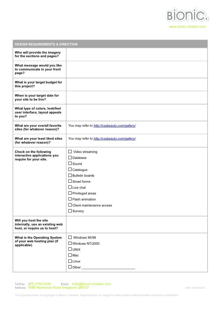 web design questionnaire for clients rome fontanacountryinn com web design questionnaire for clients