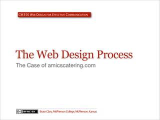 CM350 WEB DESIGN FOR EFFECTIVE COMMUNICATION

The Web Design Process
The Case of amicscatering.com

Bruce Clary, McPherson College, McPherson, Kansas

 