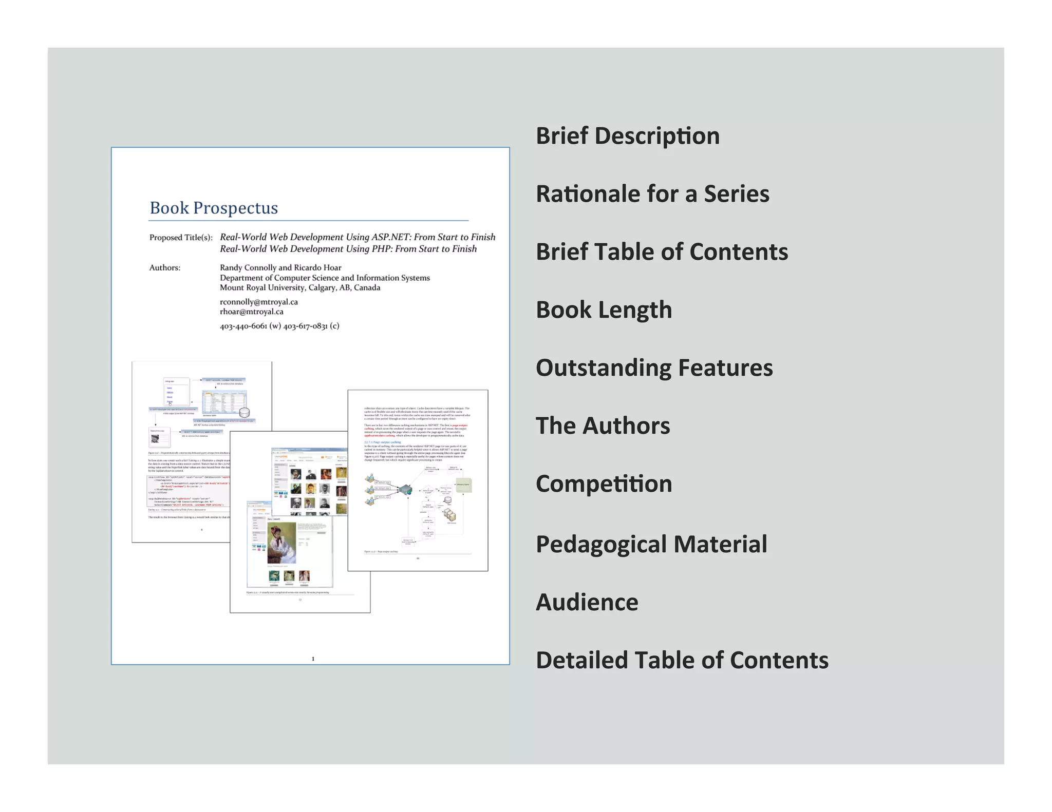 Brief	Descrip+on	
Ra+onale	for	a	Series	
Brief	Table	of	Contents	
Book	Length	
Outstanding	Features	
The	Authors	
Compe++on	
Pedagogical	Material	
Audience	
Detailed	Table	of	Contents	
 