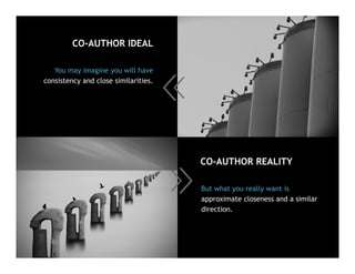 But what you really want is
approximate closeness and a similar
direction.
CO-AUTHOR REALITY
You may imagine you will have
consistency and close similarities.
CO-AUTHOR IDEAL
 
