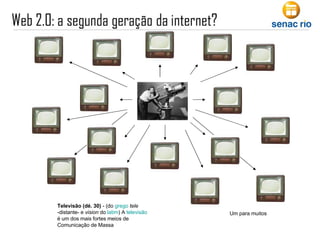 Televisão (dé. 30)  - (do  grego   tele  -distante- e  vision  do  latim ) A  televisão  é um dos mais fortes meios de Comunicação de Massa  Um para muitos 