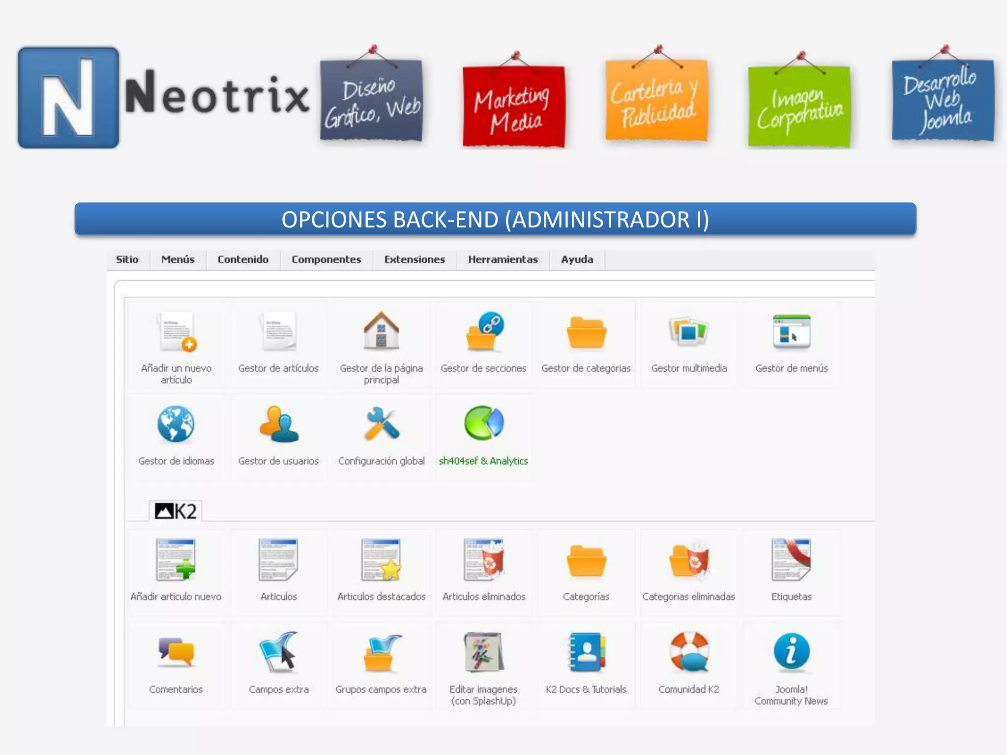 OPCIONES BACK-END (ADMINISTRADOR I)