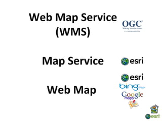 Web Map Service
    (WMS)

  Map Service

   Web Map
 